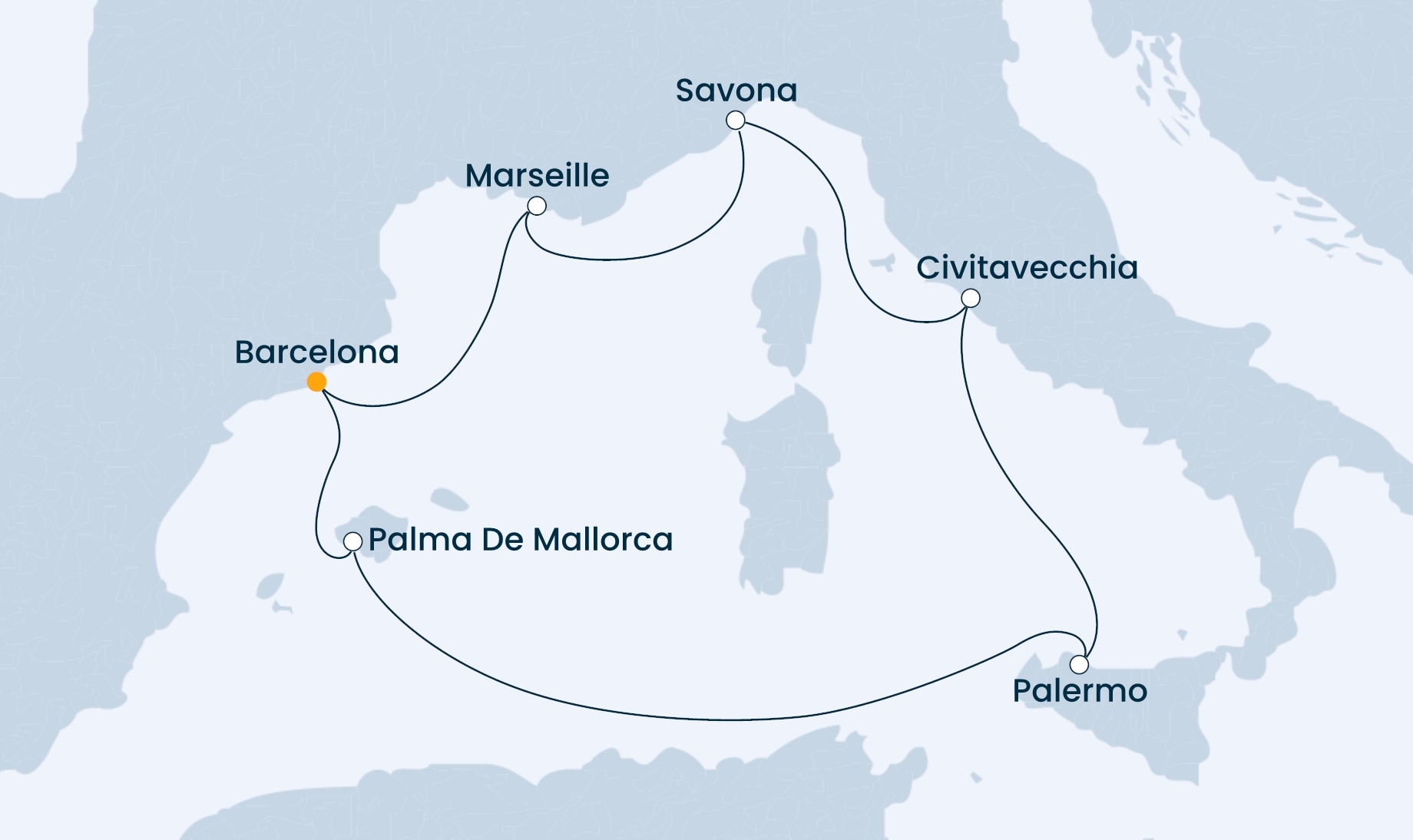 7 Night Mediterranean Cruise On Costa Smeralda Departing From Barcelona itinerary map