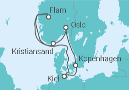 7 Night Norwegian Fjords Cruise On MSC Grandiosa Departing From Copenhagen itinerary map