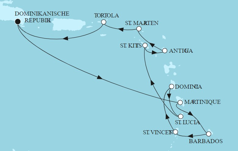 14 Night Caribbean Cruise On Mein Schiff 2 Departing From La Romana itinerary map