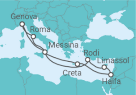 11 Night Mediterranean Cruise On MSC Lirica Departing From Genoa itinerary map