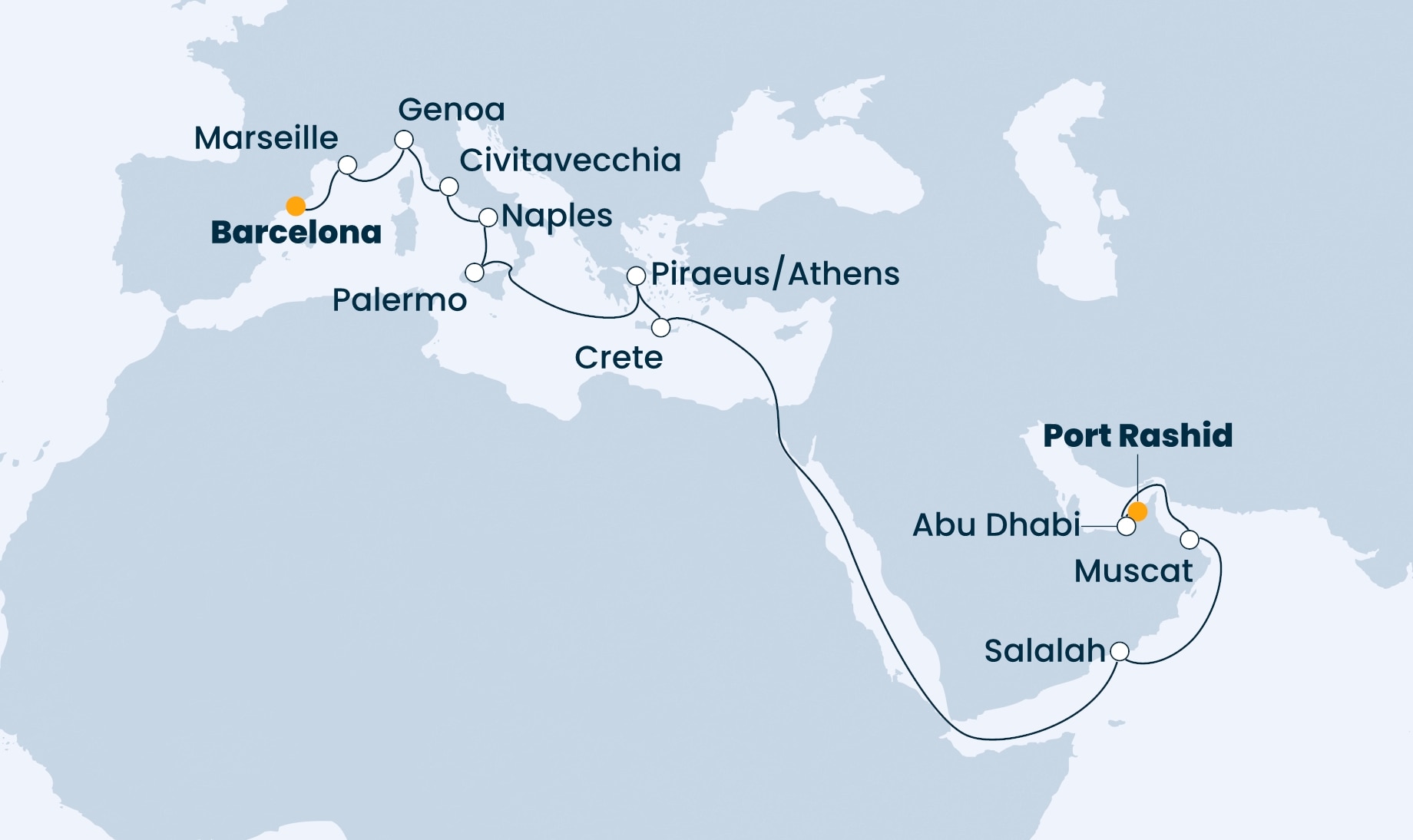 23 Night Repositioning Cruise On Costa Toscana Departing From Dubai itinerary map