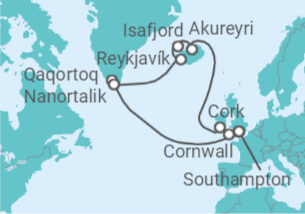 16 Night Iceland Cruise On Island Princess Departing From Southampton itinerary map