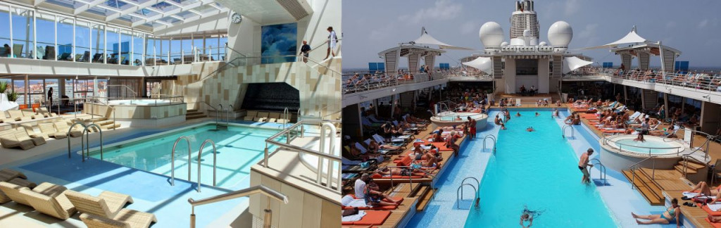 Covered swimming pool on Mein Schiff 3 and outdoor pool on Mein Schiff 5
