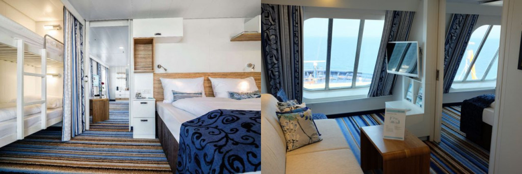 Family cabin with a terrace and the family cabin with the window on Mein Schiff 3