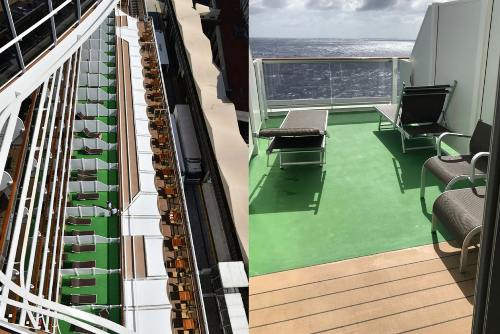Terraces equipped with deck chairs on MSC Seaview