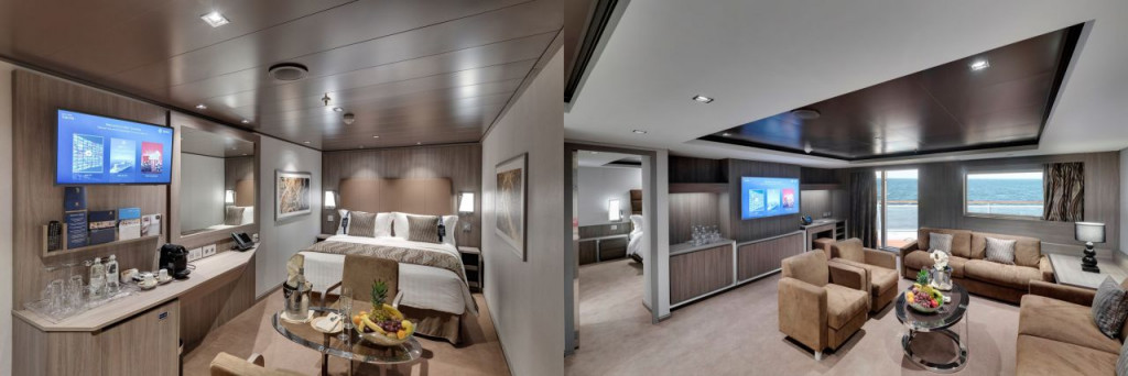 Interior cabin and Royal Suite category cabin in the MSC Yacht Club zone
