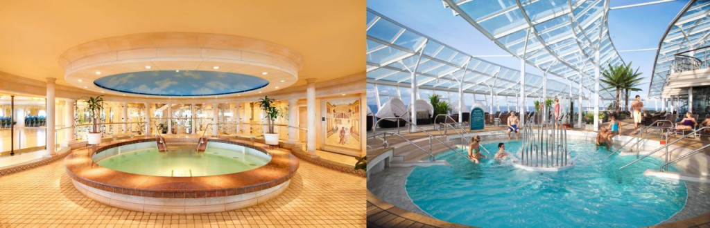 SPA center on the Independence of the Seas and the Solarium zone on the Oasis of the Seas