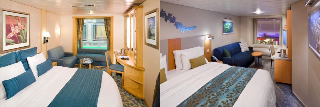 Interior cabin with a window on the Voyager of the Seas and Oasis of the Seas cruise ships