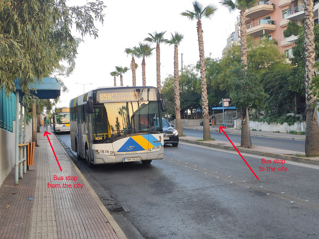 The bus stop to Athens