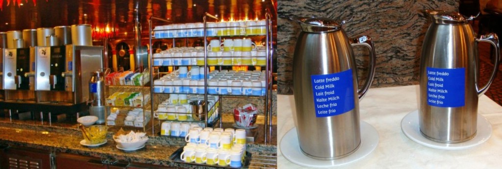 Beverage station at the buffet on Costa cruise ship