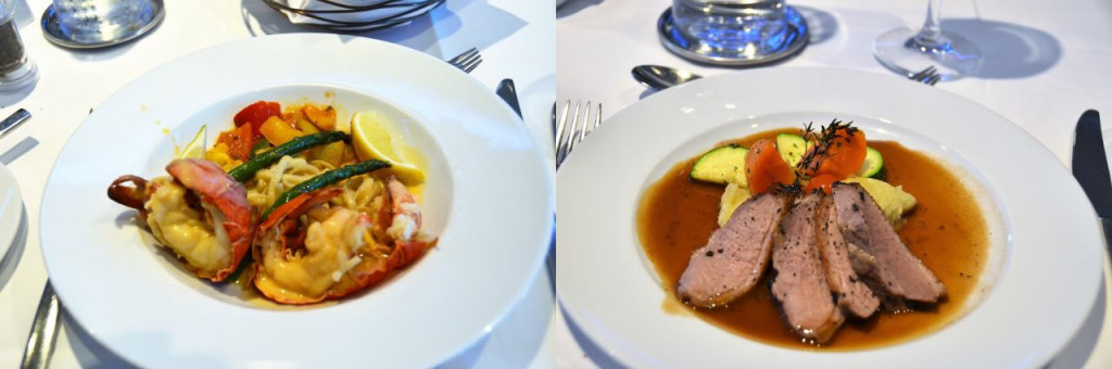 Examples of appetizers and dishes at the restaurants of the TUI cruise ships