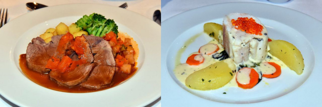 Examples of dishes served for dinner at the TUI cruises restaurant