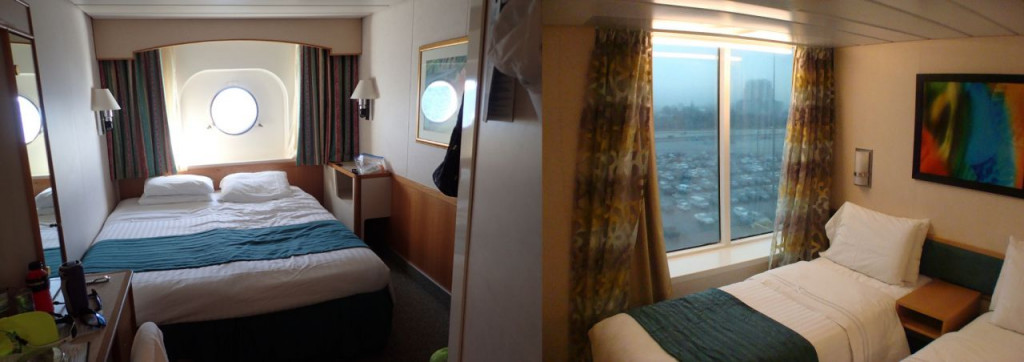 The cabin with a porthole window on the Majesty of the Seas and the cabin with a panoramic window on the Enchantment of the Seas